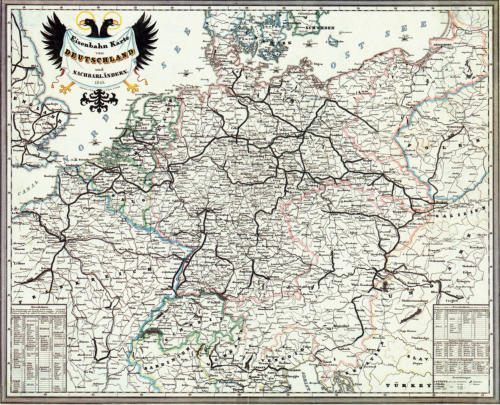 „Bahnkarte Deutschland 1849“ von Unbekannt - Karten- und Luftbildstelle der DB Mainz. Lizenziert unter Gemeinfrei über Wikimedia Commons